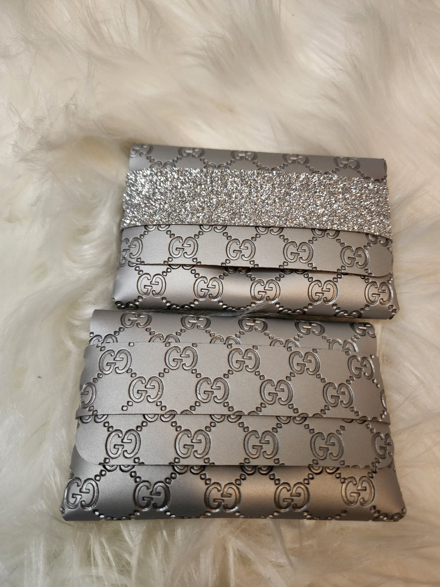 Silver GG Faux Leather Coin Purse | GG Strap & Glitter Strap