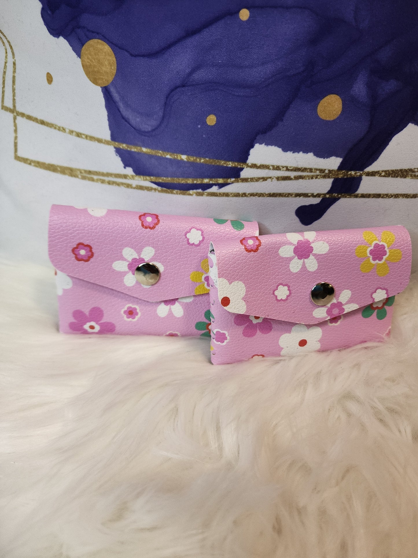 Flower Girl With Silver Snap Faux Leather Coin Purse