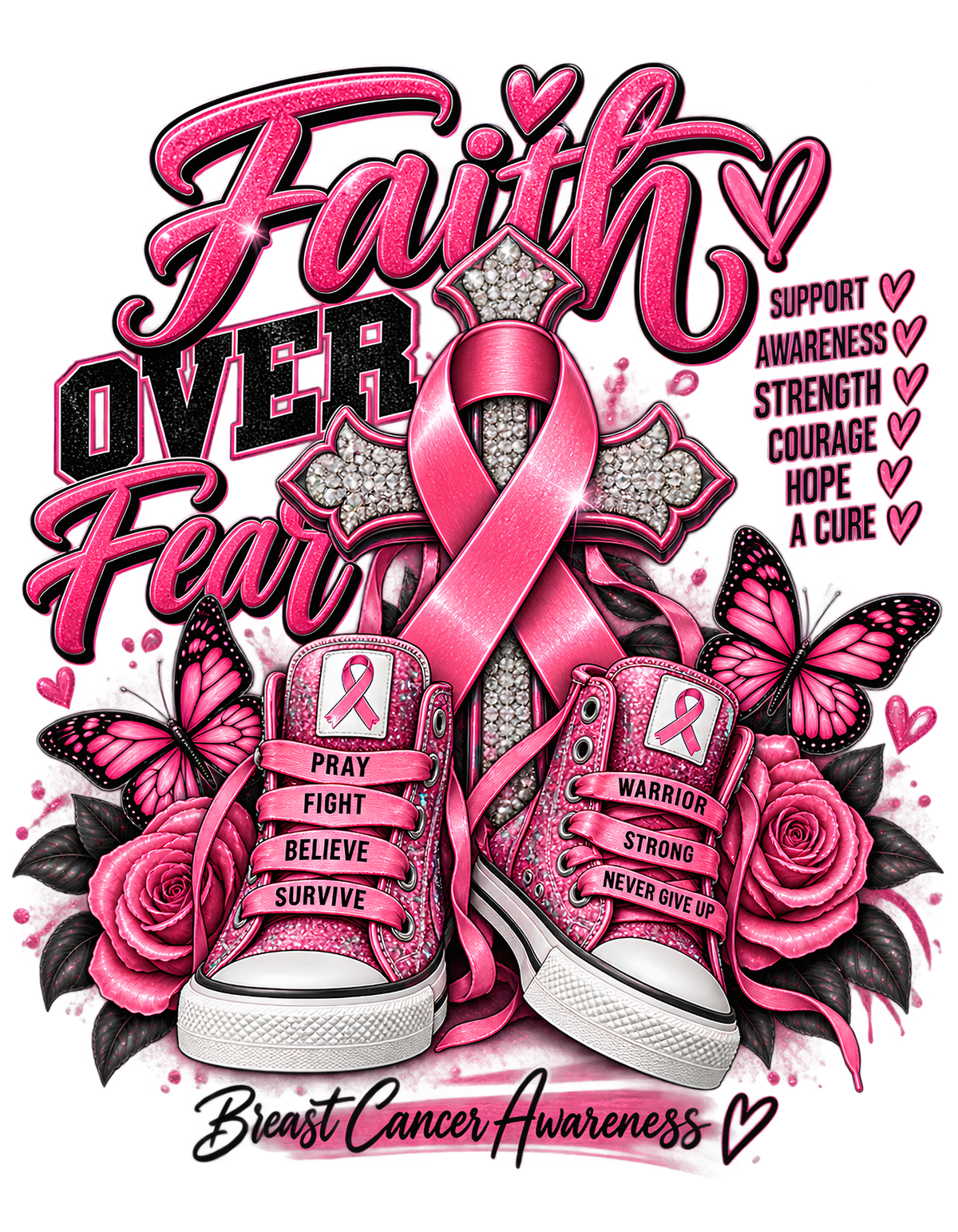 Faith Over Fear Youth Breast Cancer Awareness T-Shirt