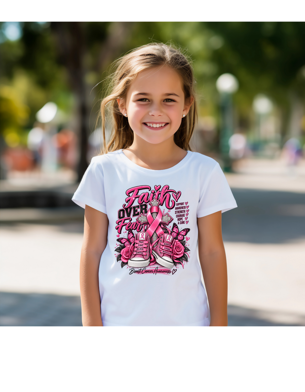 Faith Over Fear Youth Breast Cancer Awareness T-Shirt