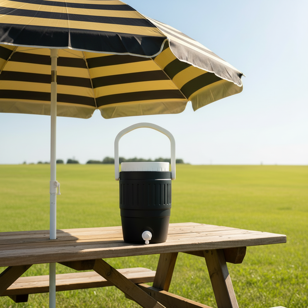 Black and White Cooler Jug with Black and Gold Umbrella