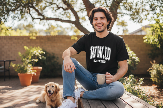 Person wearing WWJD What Would Jesus Do Christian T-Shirt