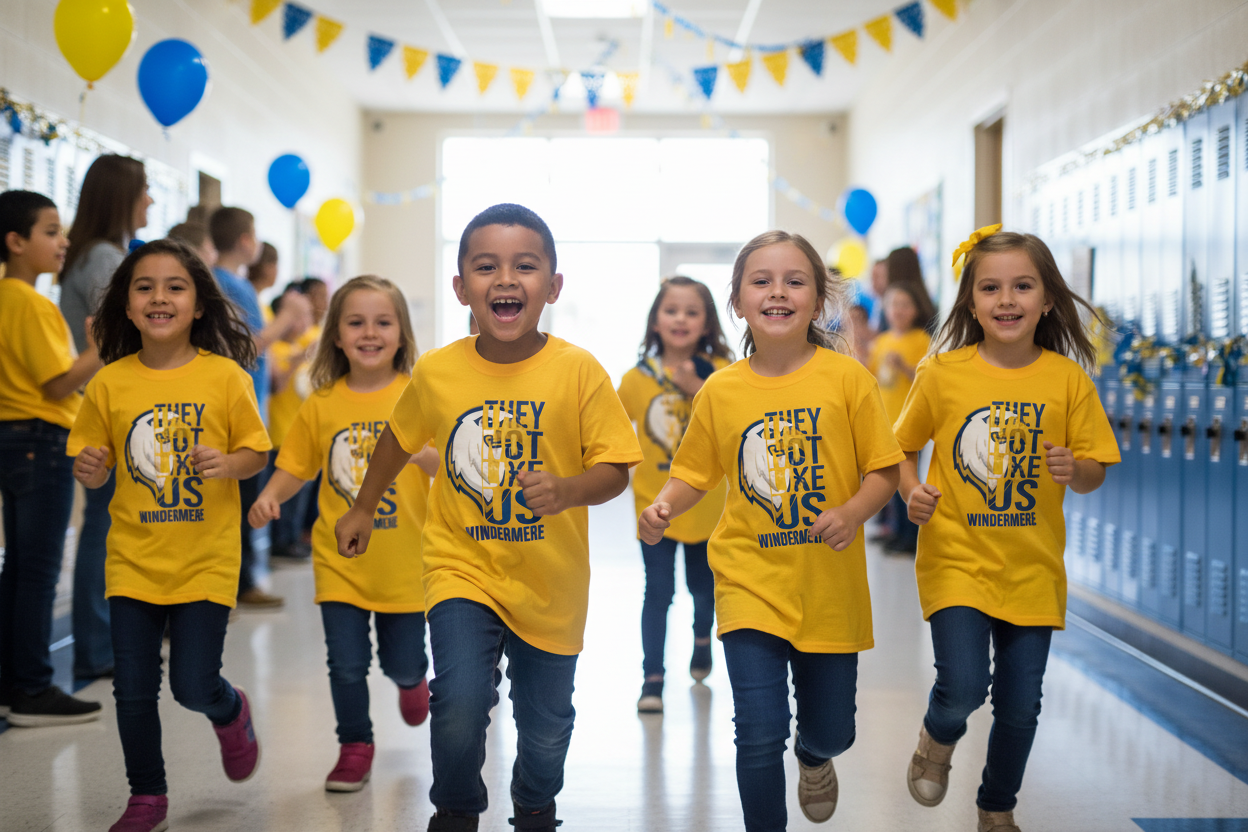 Elementary Kids Wearing Windermere They Not Like Us School Spirit Shirt