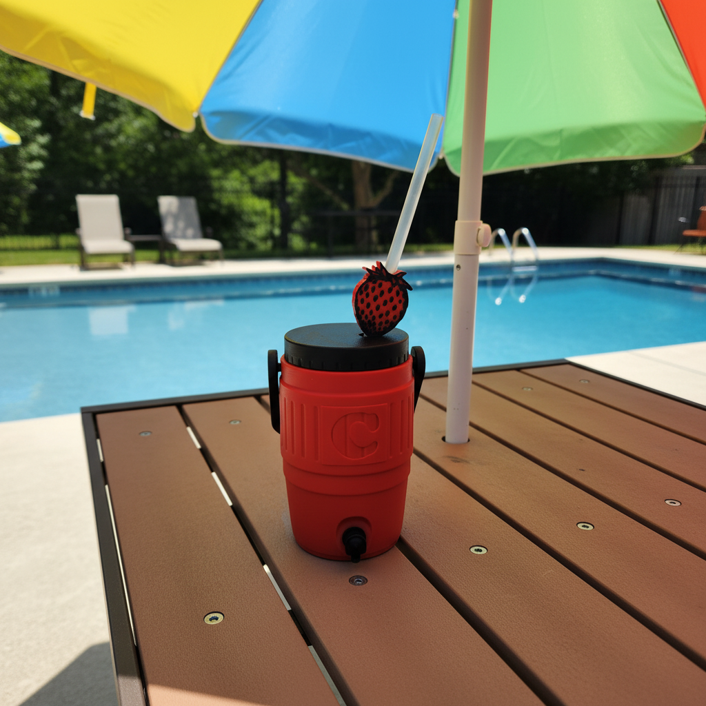 Red and Black Cooler Jug Poolside