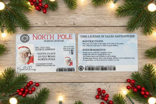 Santa's North Pole Sleigh License - White Santa Mockup